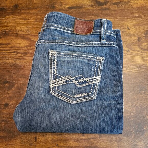 BKE Jeans 28 R Sabrina Flare Low Rise Ripped Thick Stitch Stretch Boho Western - Picture 3 of 12